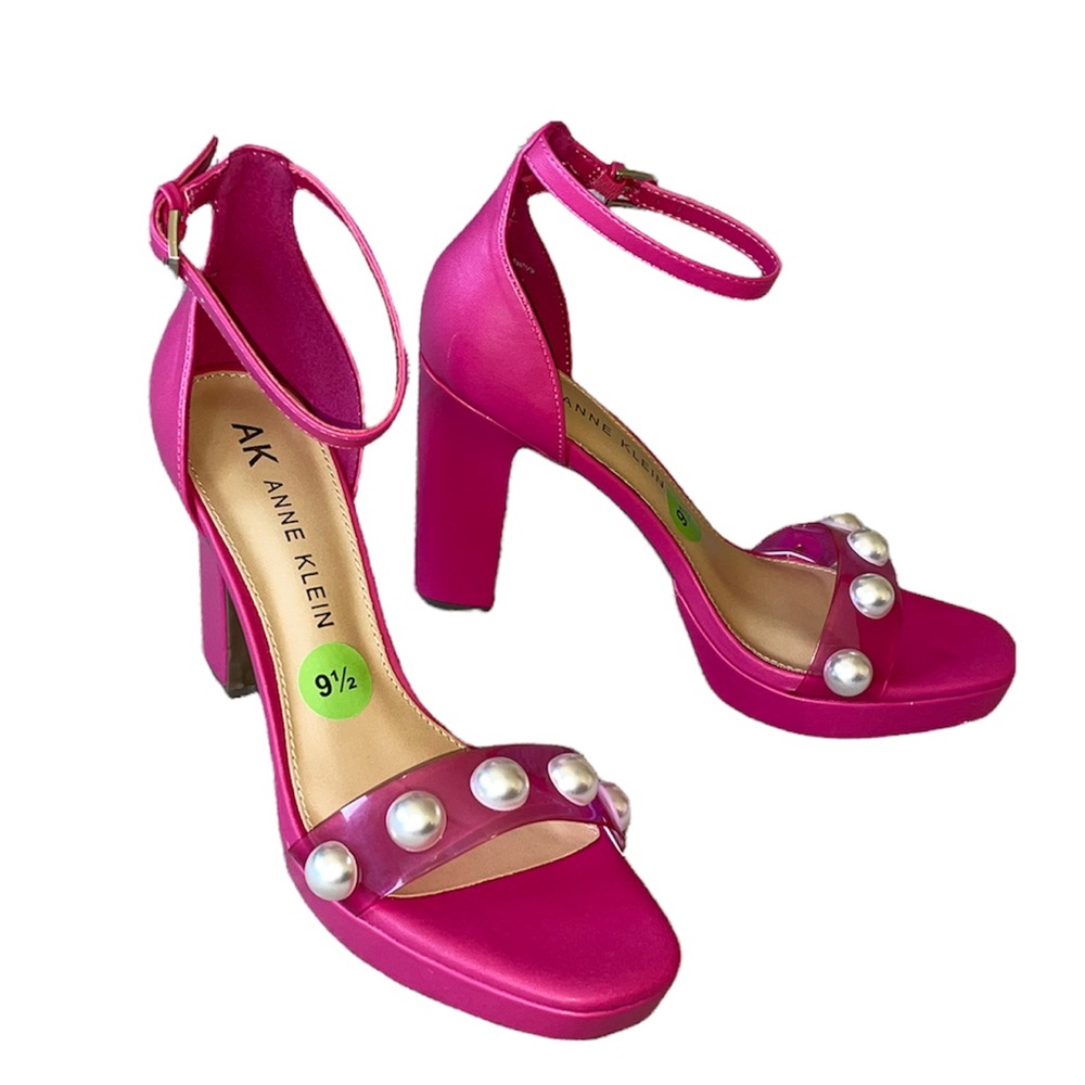 NWT AK ANNE KLEIN PINK PURPLE PEARL STUDDED ANKLE STRAP HEEL SANDAL 9.5